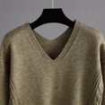 thumbnail image 6 of Lovskoo 2024 Women's Sweater Set Trendy Versatile Round Neck Long Sleeve Loose Top Blouse Pants Set Khaki, 6 of 9