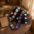 thumbnail image 5 of Kmonabie Handmade Knitted Shoulder Bag, Colorful Floral Strap Woven Tote Summer, Bohemian Crochet Beach Bag for Women Travel Market, Black, 5 of 6