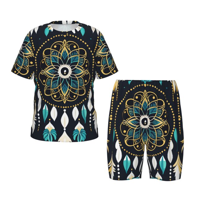 Balery Boho Dreamcatcher Conjunto de Pijama Infantil de Manga Corta con Estampado – Ropa de Dormir de Algodón Suave-4X-Large