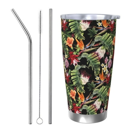 

Uemuo Tropical Flowers (2) Print Travel Coffee Mug 20oz Double-walled Car Cup Stainless Steel Insulated Tumbler Leak-proof Travel Cup Reusable Straw Car Cup-Straw Three-piece Set