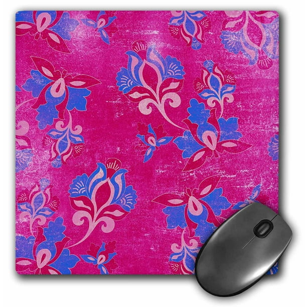 3dRose Pink and Blue Grunge Art Nouveau Flower Pattern, Mouse Pad, 8 by ...
