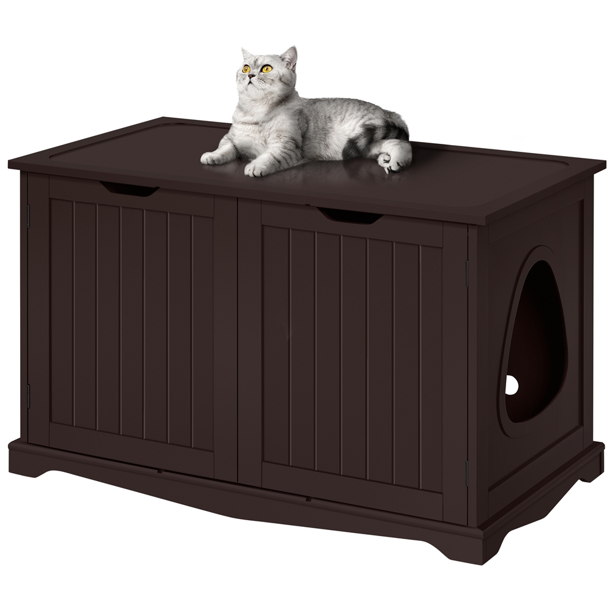 Topeakmart Wooden Hidden Cat Litter Box Side Table Washroom Storage