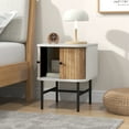 thumbnail image 4 of Costway Sliding Door Nightstand Mid-century Modern Storage End Table with Cabinet Distressed White, 4 of 10