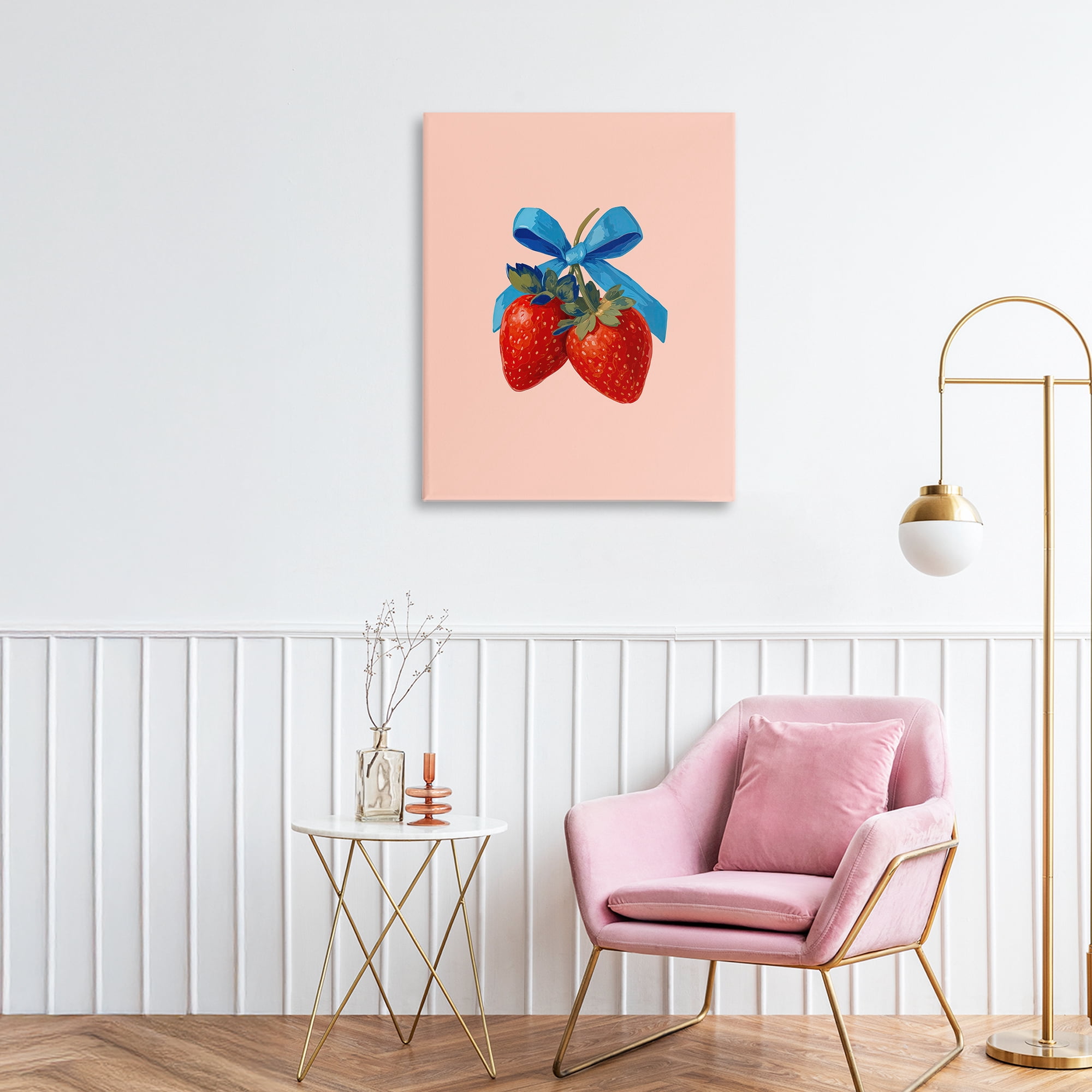 Stupell Industries Strawberry Pair with Blue Bow Canvas Wall Art, design by Imagine It Images