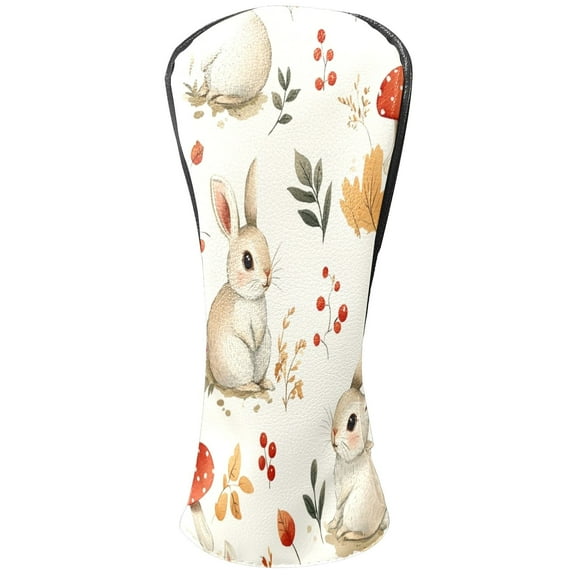 Golf Head Covers - Cute Rabbit Pattern, Premium Waterproof PU Leather, Plush Lining, Fits Driver/Hybrid, Animal Golf Gift