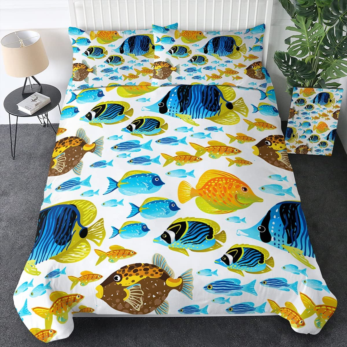 Tropical Fish Print Boys Duvet Cover Queen Cute Fish Theme Kids Girls