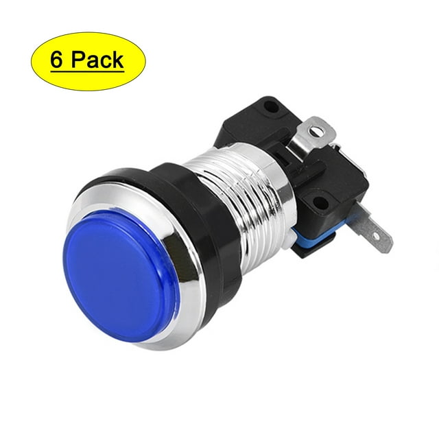 Botón de empuje para juegos de 33mm, interruptor redondo con microinterruptor para videojuegos de arcade, azul, 6 piezas