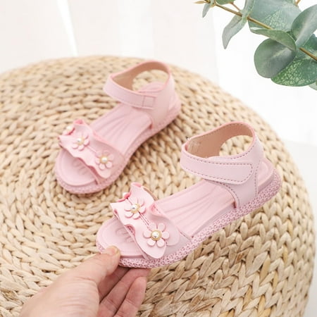 

Qepwscx Children Girls Sandals Princess Soft Bottom Flowers Pearl Beach Leisure Shoes Clearance