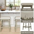 thumbnail image 6 of Guyou 26" Backless Bar Stools Set of 2, Farmhouse Wooden Counter Height Stools with Nailhead Trim & Turned Legs, Vintage Linen Upholstered Bar Chairs for Kitchen Island, Taupe, 6 of 7