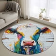 thumbnail image 3 of 4ft Washable Round Rug, Country Oil Painting Non-Slip Circle Area Rug for Living Room Bedroom, Vintage Colored Cow Wood Texture Indoor Floor Mat for Home Decor, 3 of 9