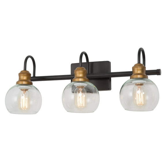 LNC 3-Light Black Round Clear Glass Modern Bathroom Vanity Lighting Fixutre
