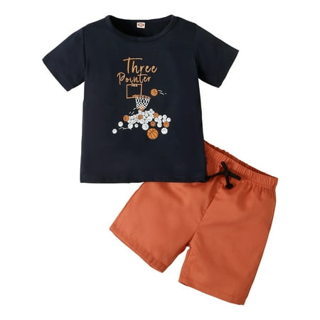 

4T Baby Boys Clothes 5T Toddler Boys Summer 2PCS Outfits Letter Print Short Sleeve Shirt Top Shorts Set Black