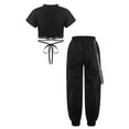 thumbnail image 2 of Haitryli 2pcs Girls Hip Hop Jazz Street Dance Clothes Set Short Sleeve Crop Top+Jogger Chain Pants Black 130, 2 of 7