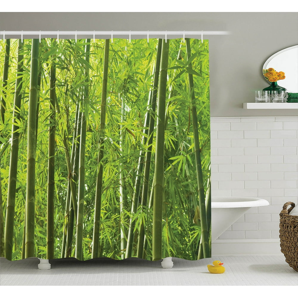 Bamboo Decor Shower Curtain Set, Exotic Tropical Bamboo Forest With
