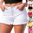thumbnail image 2 of Gsakboxl Shorts Women Spring Summer Vintage Washed Solid High Waist Denim Shorts Distressed Frayed Raw Hem Delicate Beaded Edge Casual Street Short Pants Yellow, 2 of 6