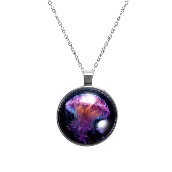 Jellyfish Glass Circular Pendant Necklace - Women's Jewelry