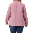 thumbnail image 3 of Agnes Orinda Women's Plus Size Tops Swiss Dots Long Sleeves Button Down Tee Shirt Blouses 1X Pink, 3 of 6