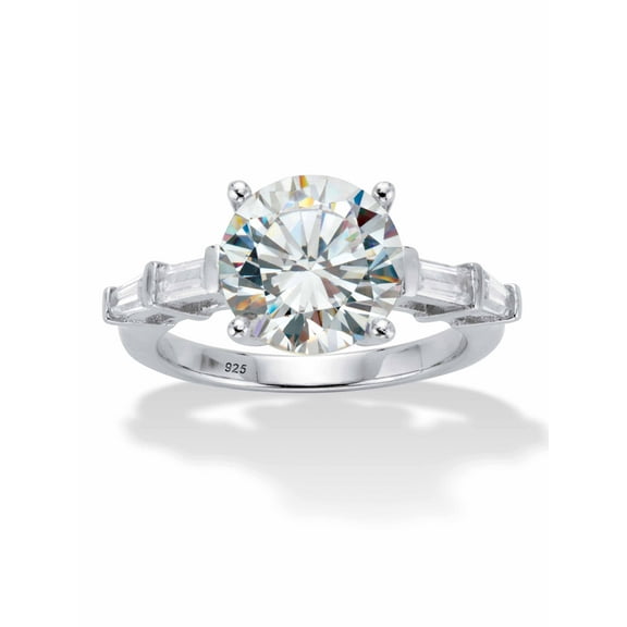 PalmBeach Jewelry Round and Baguette-Cut Cubic Zirconia Engagement Ring 4.52 TCW in Platinum-plated Sterling Silver