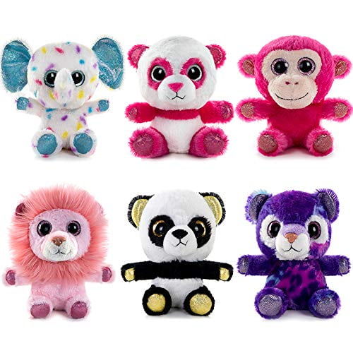 My OLi 5" Plush Toys Set Stuffed Animals Bundle of Zoo Animal Toys Lion/Monkey/Elephant/Pink Bear/Purple Bear/Panda Stuffed Animals Pack of 6 for Babies Kids Girls Boys