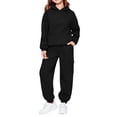 thumbnail image 2 of Girls Sweatshirt Nelozsy Children's Winter Solid Color Long Sleeve Hooded Pockets Sweatshirt Pants Sweatpants Casual Sports Two-piece Set Kids Black 160, 2 of 9