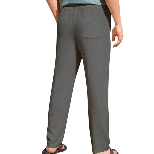 Pantalon Lin Homme Été Grande Taille Léger Coupe Droite Fluide Avec Poches