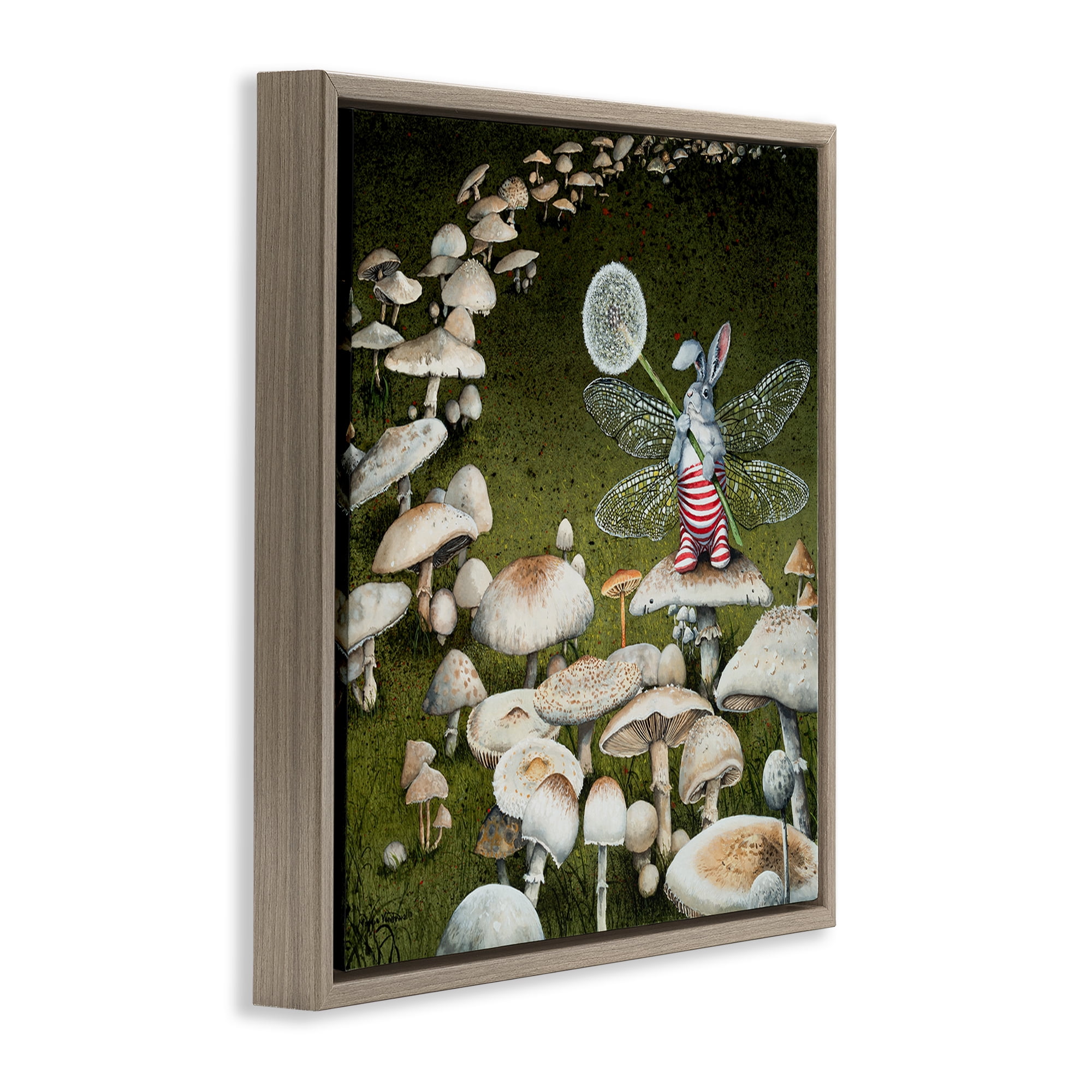 Stupell Industries Fairy Bunny on Mushroom Landscape Painting Brown Floater Framed Art Print Wall Art, 18 x 18