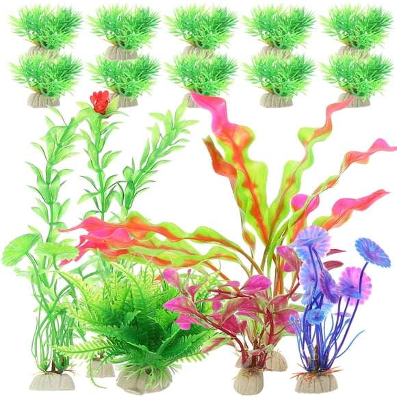 SHOWERORO Aquarium Decor Assorted Color Various Shapes 16Pcs Fish Tank Artificial Plants Aquarium Enthusiasts