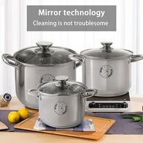 3PCS Stainless Steel Stock Pot with Glass Lid, Induction 6.5QT/5QT/3.5QT, Dishwasher Safe Pot, Heatproof Handles, Measuring Scale, Soup Pasta Stew Pot, Silver