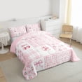 thumbnail image 3 of Homewish Cartoon Cherry Ribbon Bedding Comforter Set for Teen, Pink Stripes Buffalo Twin Comforter Sets, Kawaii Cartoon Bowknot Reversible Bedding Set, Super Cozy Room Decor, 2pcs, 3 of 8