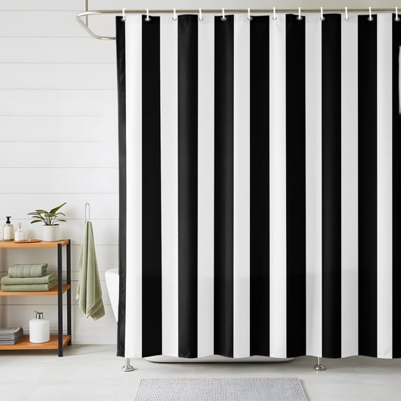 Shower Curtains for Bathroom, Black Striped Waterproof Fabric Shower Curtain, Modern Farmhouse Black and White Stripes Decorative Bathroom Curtain for Bathtub, 72"x72", No Hooks Included