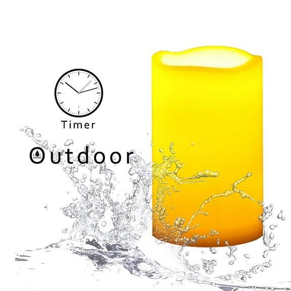 Candle Choice Outdoor Flameless Candle with Timer Plastic Realistic Flickering Battery Operated Bright LED Pillar Long Battery Life 3”x5” Melted Edge Party Wedding Birthday Home Holiday Décor Gifts