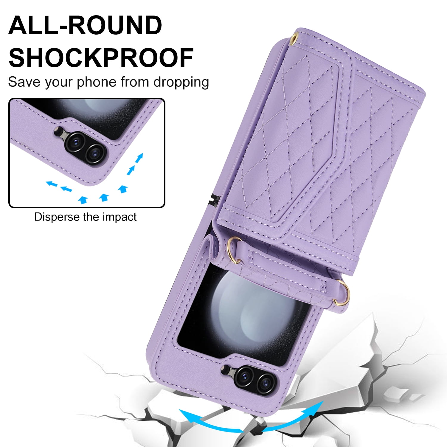 Crossbody Strap + Wristband Phone Case for Motorola Razr 60 Ultra / Motorola Razr Ultra 2025 Wallet Cover, PU Leather Flip Card Holder Cell Accessories for Women Girls RFID Blocking - Lightpurple