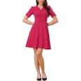 thumbnail image 2 of Vestido de Negocios INSPIRE CHIC para Mujer con Escote Corazón, Plisado, Manga Corta, Corte A, Vestido Sheath S Color Rosa Fucsia, 2 of 6