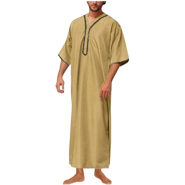 Styesk T Shirts for Man Leisure Solid Color Loose And Comfortable Muslim Button T-shirt Robe Shirt