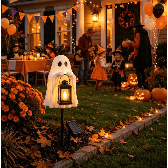 Cute Ghost Solar Light Outdoor Halloween Decorations, LED Lawn Stake Lamp, Solar Powered Garden Pathway Light for Backyard and Front Door Decor