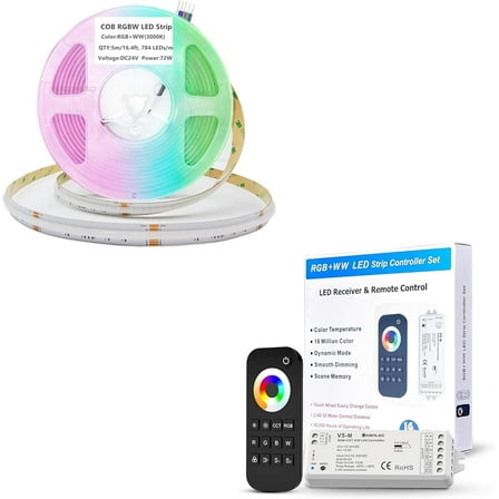 5M 24V COB RGBW LED Strip RGBW with wireless 5-channel RGBCCT LED Kit