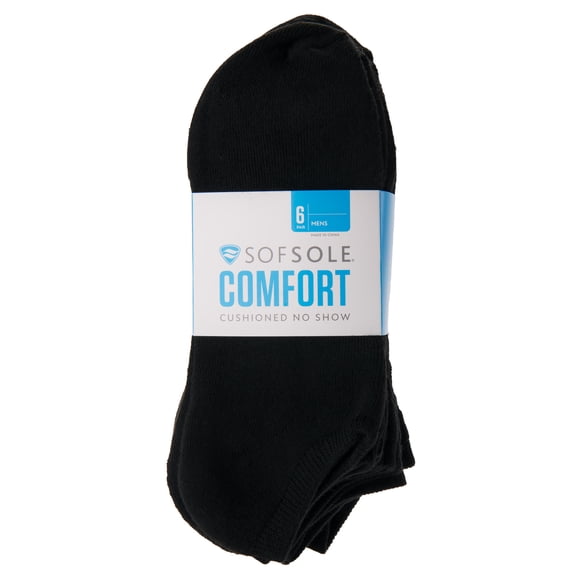 SofSole Comfort No Show X-Large 6Pk Black