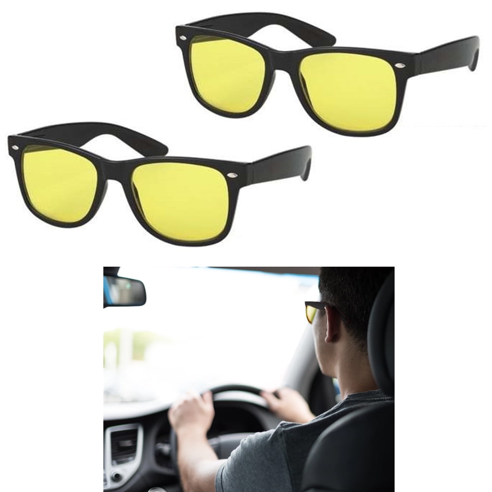 2 Pair Yellow Lens Sunglasses Safety Goggles Eyewear Glasses Uv400 Night Driving 