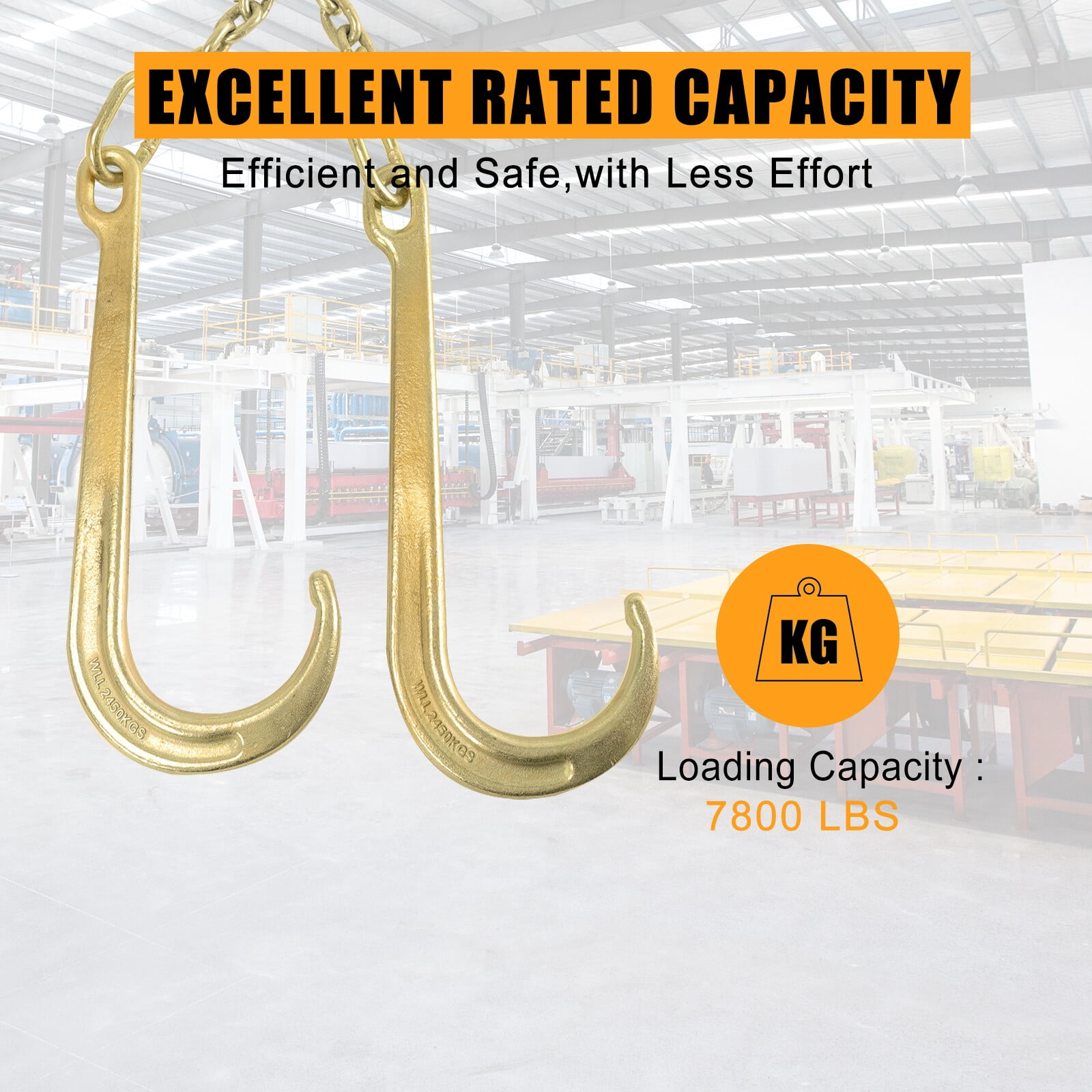 Tow Chain J-Hook 3/8" X 2' V-Type w/ G70 Grab Hook Tractor Car Wrecker Truck Tie