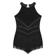 thumbnail image 5 of LiiYii Kids Girls Ballet Dance Latin Jazz Fringed Dress Sheer Mesh Keyhole Back Tassel Leotard Glittery Bodysuit Black 16, 5 of 6