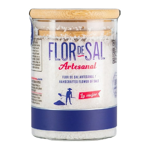 Flor de sal gourmet Sal Real de Colima frasco tapa bambú 182 g Sal Real de Colima Frasco cristal tapa bambú 182 g