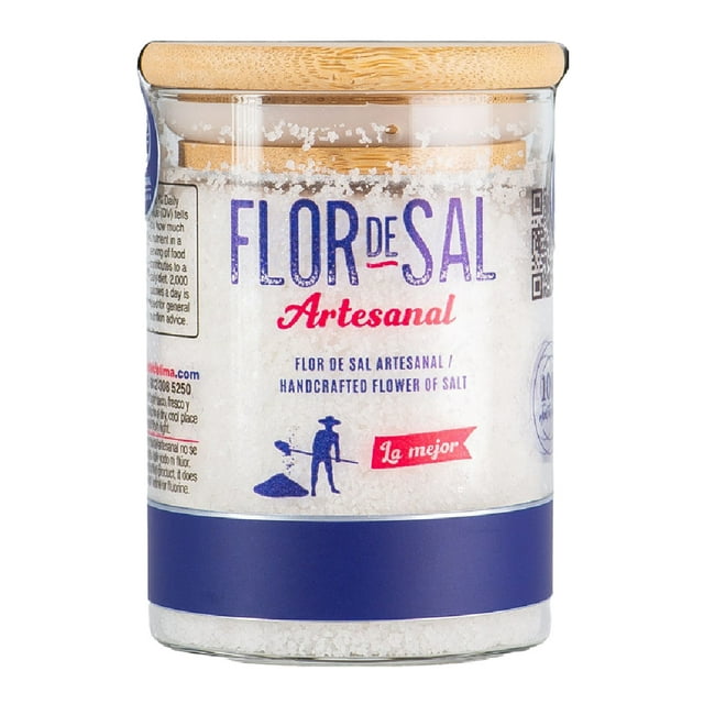 Flor de sal gourmet Sal Real de Colima frasco tapa bambú 182 g Sal Real de Colima Frasco cristal tapa bambú 182 g