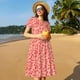thumbnail image 4 of Balery Red Pretty Flowers Vestidos sueltos de manga corta para mujer, vestidos de verano 2025, vestidos casuales de corte A con vuelo., 4 of 6