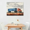 thumbnail image 2 of JEUXUS Semi Truck Canvas Wall Art Framed Transportation Semi Trailer Container Painting Print Watercolor Boy Nursery Vehicles Art Canvas Home Wall Decor Gift 20x16in, 2 of 6