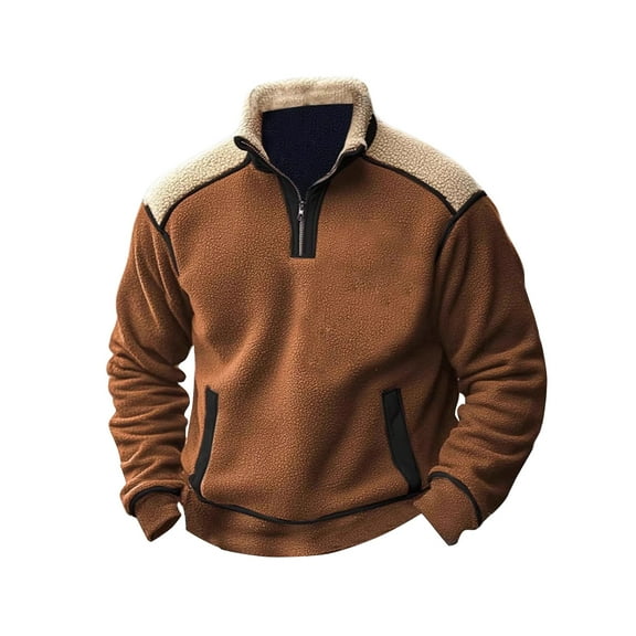 LWavelet Men's Quarter Zip Sherpa Fleece Pullover Warm Lightweight Outdoor Soft Stand Collar Sweatshirt Top