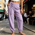 thumbnail image 2 of Women's Cotton Linen Joggers Ihhxva Drawstring Pants with Pockets Casual Elastic Waist Trousers Loose Fit Summer Straight Leg S-2XL, 2 of 6