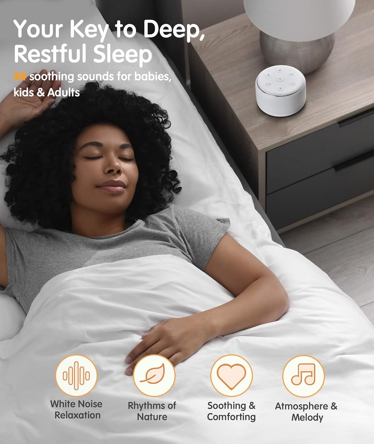 White Noise Sound Machine Baby for Sleeping with Night Light – 34 Soothing Sounds, Rechargeable White Noise Machine for Kids Adults, Portable Lullaby Sleep Machine Baby Soother Home Travel