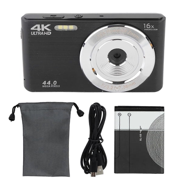16x Zoom Digital Camera, 2.8 Inch Screen, 4K, 44 MP, Shockproof Plastic Housing, HD Camera for Photography, Black