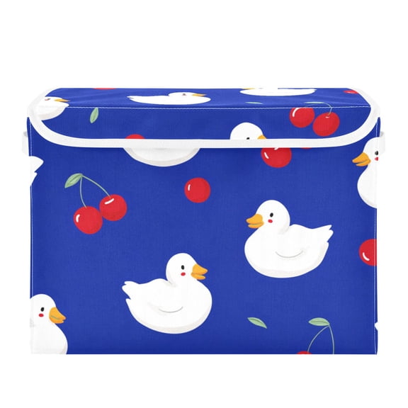 Cute White Ducks with Cerries Foldable Storage Bin with Lid and Handle Collapsible Storage Box 16.5 x 12.6 x 11.8 inches