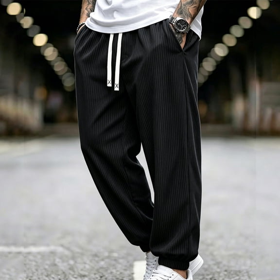 DayScoop Mens Summer Pants Fashion Trousers Casual Solid Color Tight Waist Drawstring Pocket Sports Full Length Pants